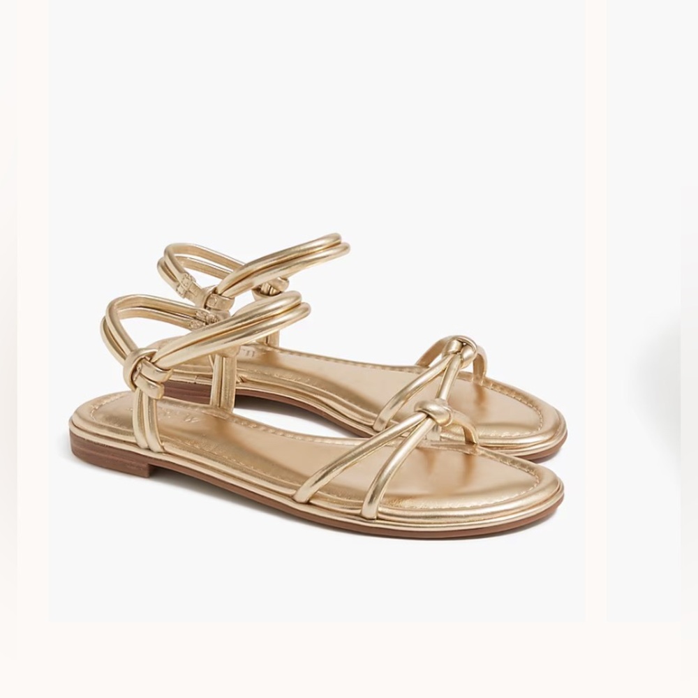 J. Crew Women's US 9 Knotted Tubular Ankle Strap‎ Light Gold Sandals EUC